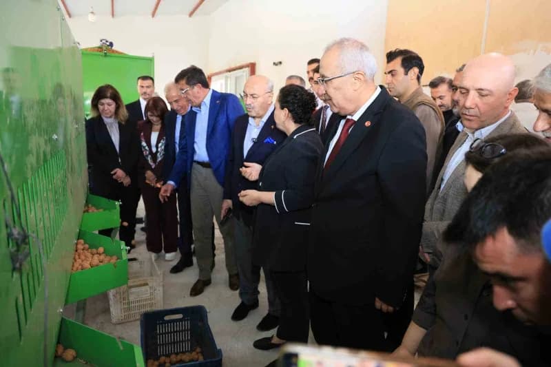 Tesiste önce yıkanan ve ardından kurutmaya alınan cevizler protokole tanıtıldı.