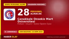 Çanakkale Onsekiz Mart Üniversitesi 28 öğretim üyesi alımı ilanı 2026