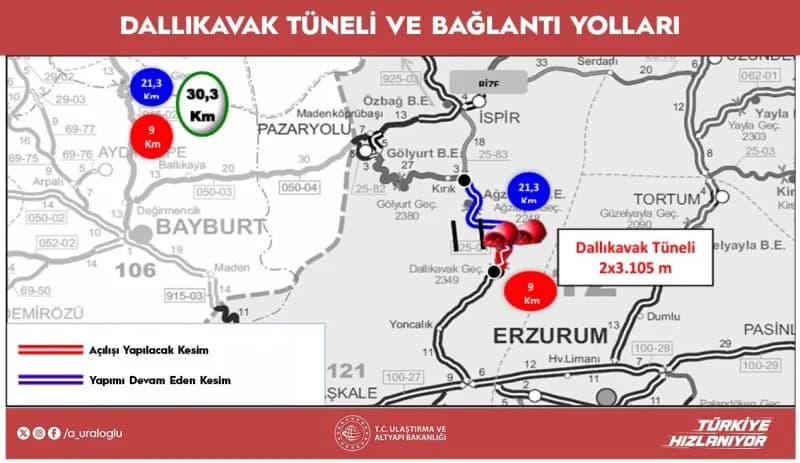 Dallıkavak Tüneli ile birlikte toplam 9 kilometrelik kesim, hizmete açılmaya hazırlanıyor