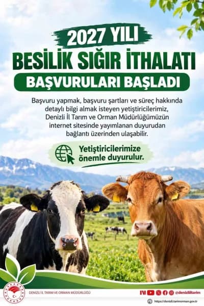 Denizli’de 2027 yılı besilik sığır ithalatı başvuruları için Tarım ve Orman Müdürlüğü binası