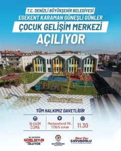 Denizli Egekent Karaman Güneşli Günler Çocuk Gelişim Merkezi binası ve çocuklar