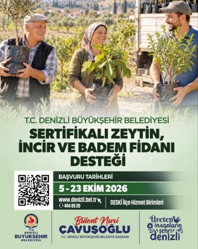 Denizli Büyükşehir Belediyesi tarafından zeytin, incir ve badem fidanı desteği için başvuru yapan çiftçiler