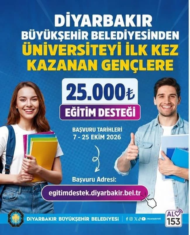 Diyarbakır Büyükşehir Belediyesi binası ve eğitim desteği alan üniversite öğrencileri
