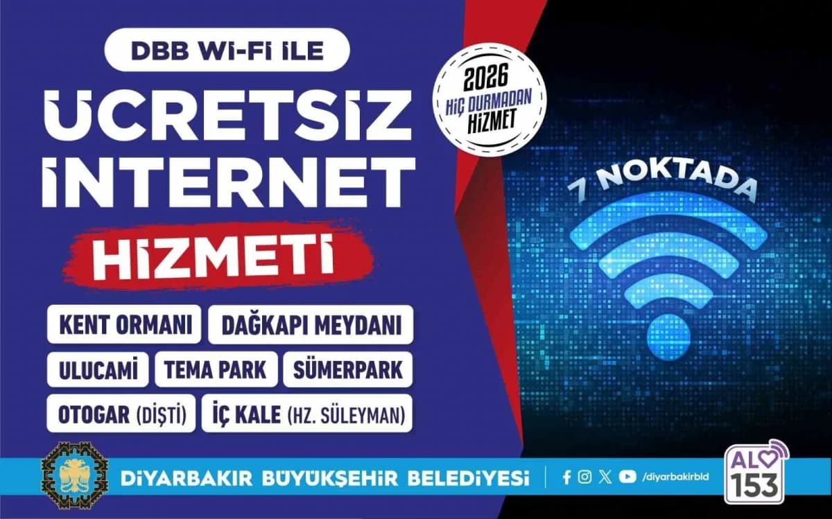 Diyarbakır Büyükşehir Belediyesi tarafından kent genelinde 7 noktada sunulan ücretsiz internet hizmeti alanlarından bir