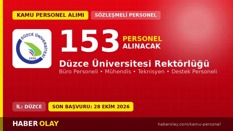 Düzce Üniversitesi 153 sözleşmeli personel alımı için başvuru detayları ve kadro dağılımı