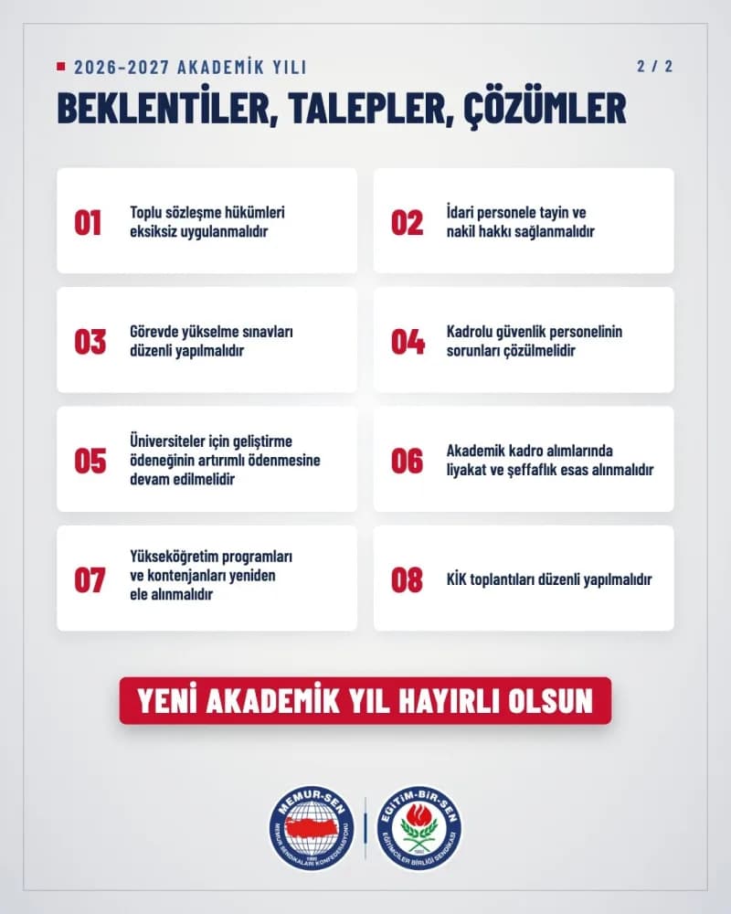 Eğitim-bir-sen, 2026-2027 Akademik Yılında beklentilerini yazılı bir açıklama yaparak yayımladı.