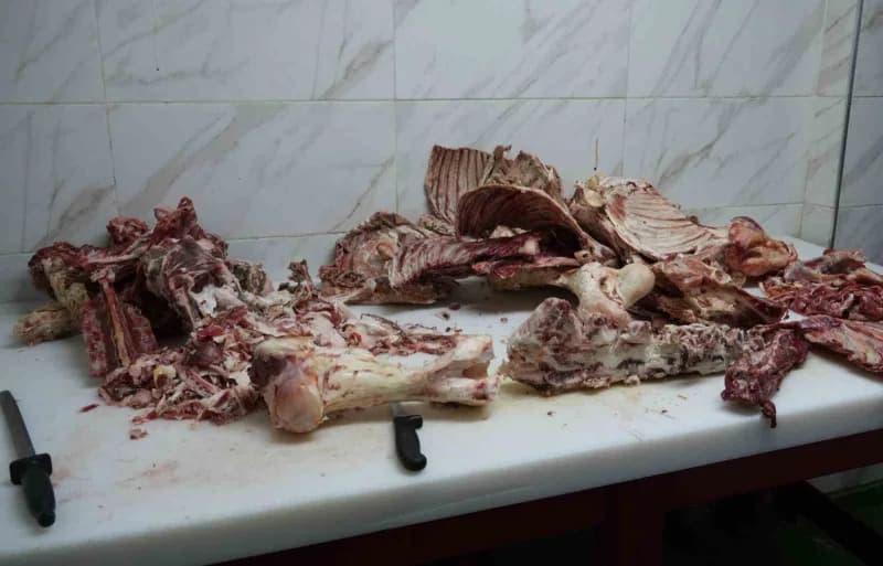 Gaziosmanpaşa’da zabıta ve tarım müdürlüğü ekiplerinin bozulmuş et denetimi yaptığı görüntü