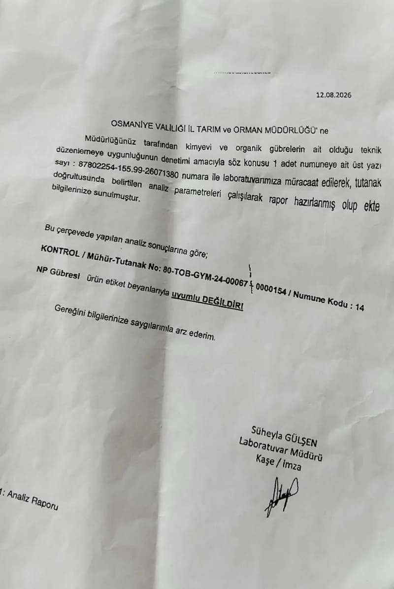 Ürünün laboratuvar ortamında incelenme raporu.
