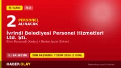 İvrindi Belediyesi Personel Hizmetleri Ltd. Şti. 2 daimi işçi alımı ilanı, başvurular 7 Ekim 2026 tarihinde