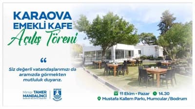 Mumcular Mustafa Kallem Parkı’nda açılacak Karaova Emekli Kafe’nin dış görünümü ve yeşil alanları