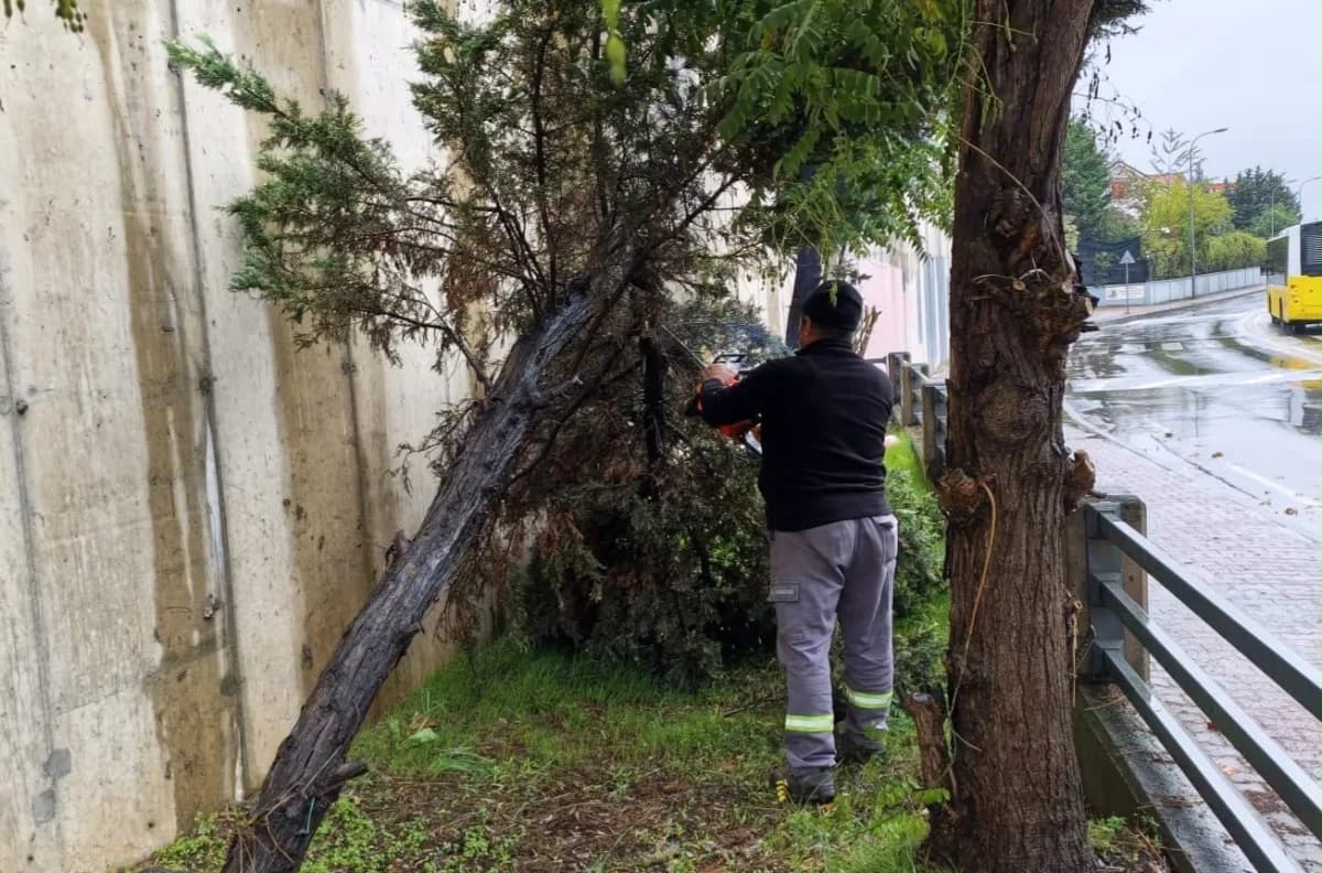 Kartal Belediyesi ekipleri şiddetli yağış ve fırtına sonrası cadde ve sokaklarda temizlik ve tahliye çalışması yapıyor