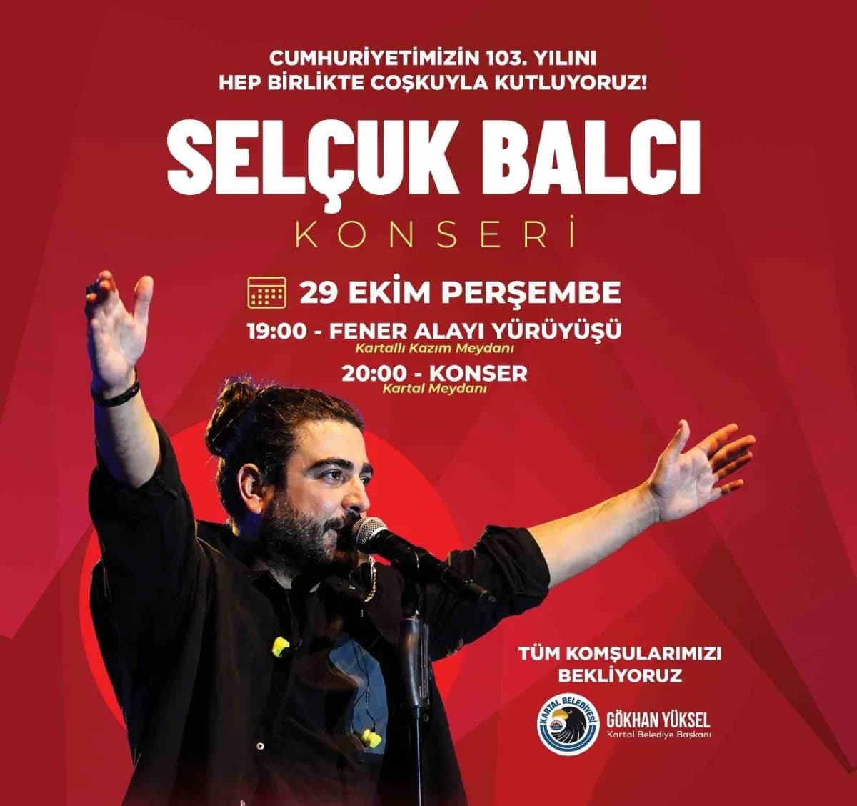 Saat 20.00’de Kartal Meydanı’nda sahne alacak olan Türk halk müziğinin sevilen ismi Selçuk Balcı, en