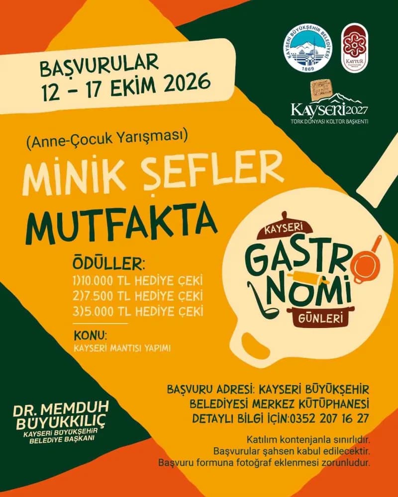Kayseri Büyükşehir Belediyesi tarafından 22-25 Ekim 2026 tarihleri arasında düzenlenecek 4. Kayseri Gastronomi Günleri,
