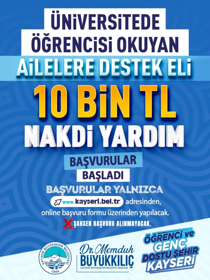 Kayseri Büyükşehir Belediyesi binası ve üniversite öğrencilerine yönelik destek programı
