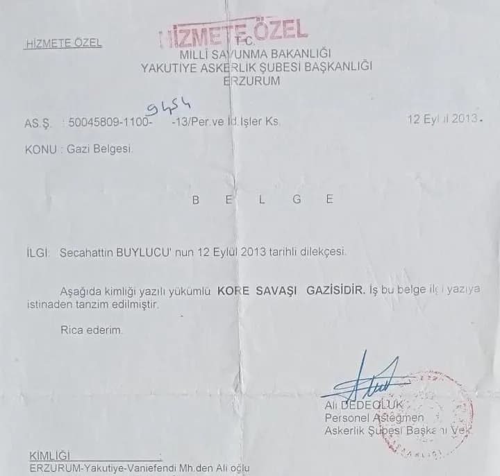 Erzurumlu Kore Gazisi Elaattin Boylucu’ya 2004 yılında verilen "Barış Büyükelçisi" Belgesi ortaya çıktı. Araştırmacı Tan