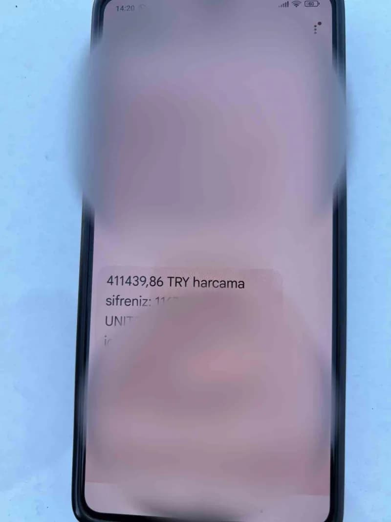 İşleme ait cep telefonu mesajı