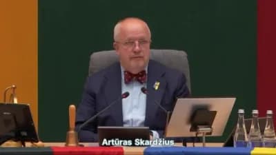 Litvanya Parlamentosu binası önünde bayraklar ve milletvekilleri