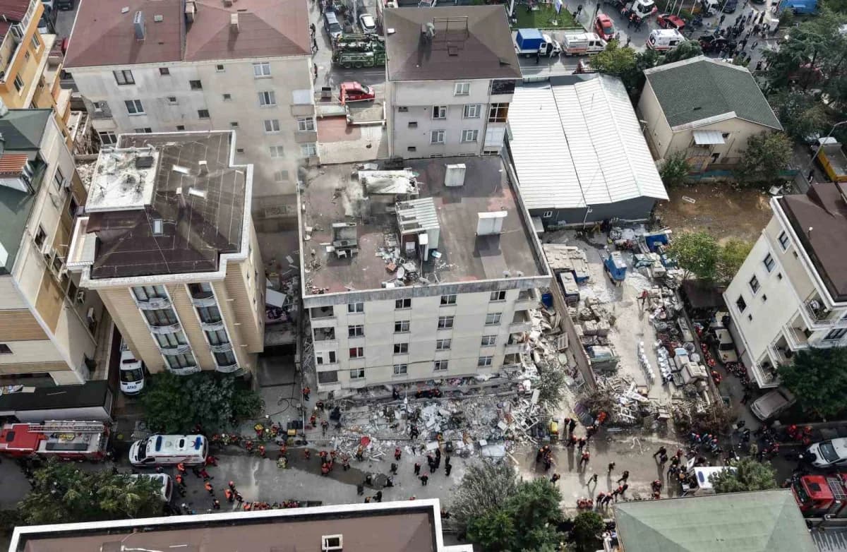 Maltepe’de 7 katlı bir binanın zemin üstü 3 katı çöktü