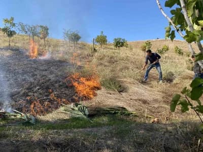Manisa Alaşehir'de ot yangını sonrası itfaiye ekiplerinin müdahalesi