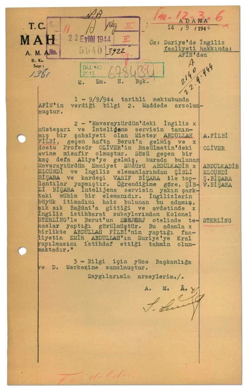 Milli İstihbarat Teşkilatı (MİT) ve kapatılan Milli Amele Hizmet / Milli Emniyet Hizmeti (MAH) bünyesindeki tarihi arşiv