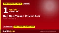 Nuh Naci Yazgan Üniversitesi araştırma görevlisi personel alımı ilanı 2026