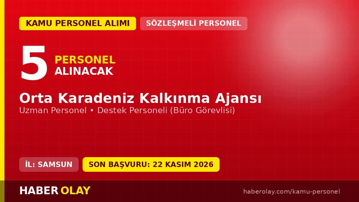 Orta Karadeniz Kalkınma Ajansı 5 personel alımı için başvuru detayları ve şartlar
