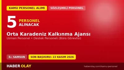 Orta Karadeniz Kalkınma Ajansı 5 personel alımı için başvuru detayları ve şartlar