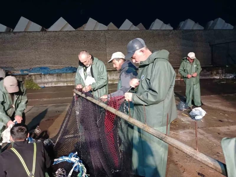 Akıntı nedeniyle zarar gören ağların tamiri için palamut avına kısa bir mola