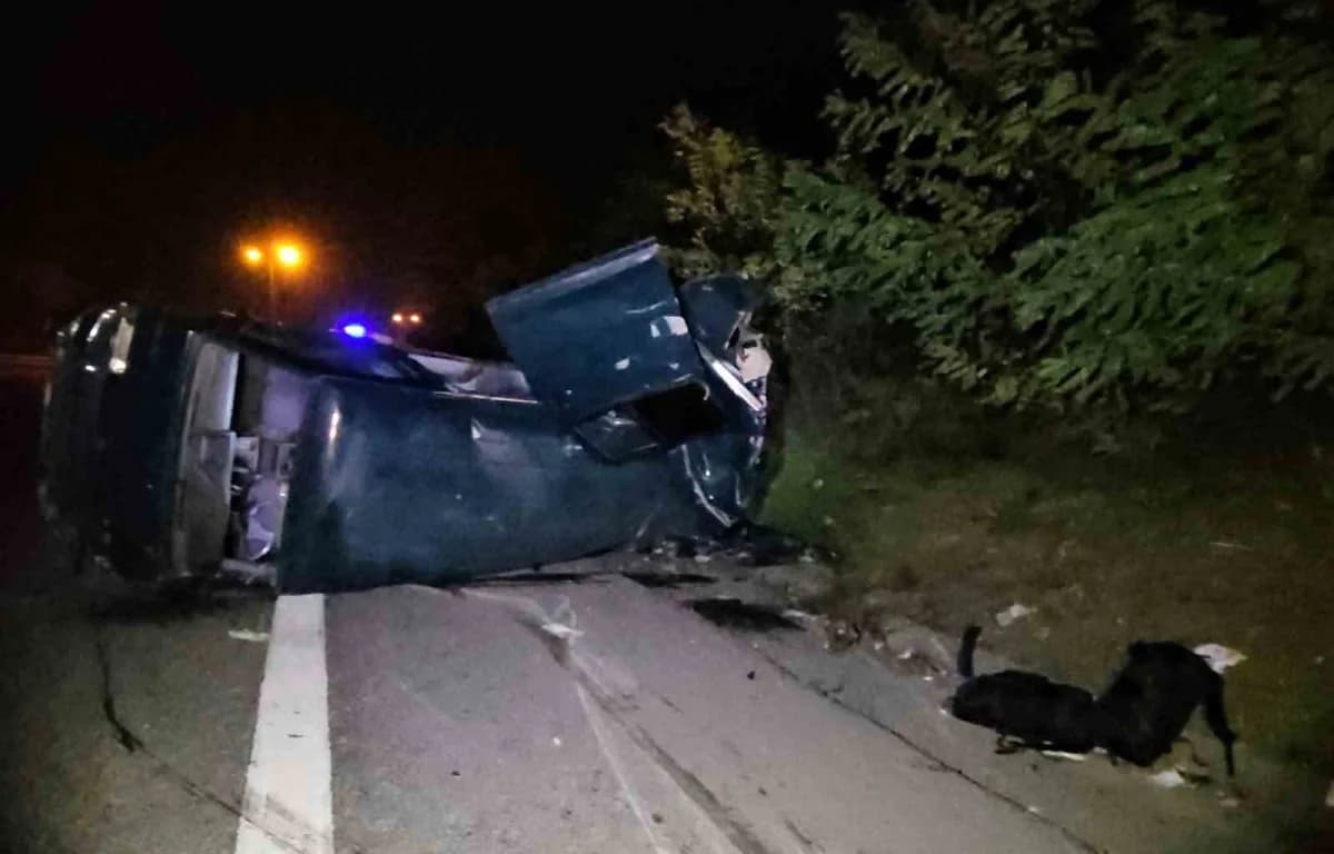 Sakarya Anadolu Otoyolu'nda takla atan panelvan ve olay yerinde inceleme yapan ekipler
