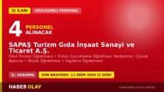 SAPAŞ Turizm Gıda Sakarya'da geçici öğretmen ve çocuk bakıcısı alımı ilanı