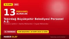 Tekirdağ Büyükşehir Belediyesi Personel A.Ş. 13 personel alımı ilanı başvuru detayları