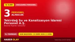 Tekirdağ Su ve Kanalizasyon İdaresi Personel A.Ş. Basınla İlişkiler Görevlisi personel alımı ilanı