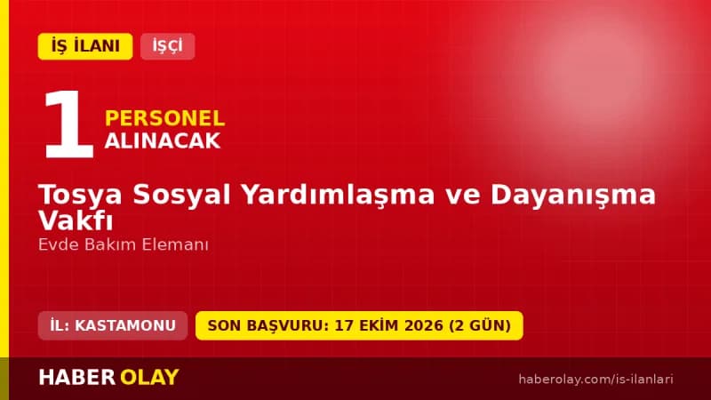 Tosya Sosyal Yardımlaşma ve Dayanışma Vakfı Evde Bakım Elemanı iş ilanı 2026