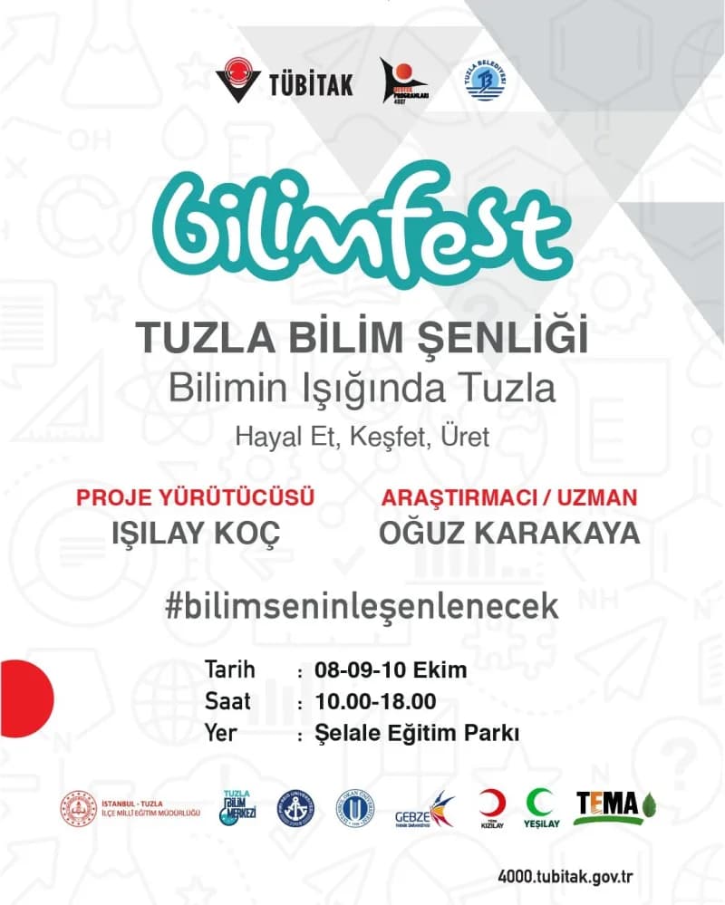 TÜBİTAK 4007 desteğiyle düzenlenen BilimFest Tuzla Bilim Şenliği, 8-10 Ekim tarihleri arasında Şelale Eğitim Parkı’nda ç