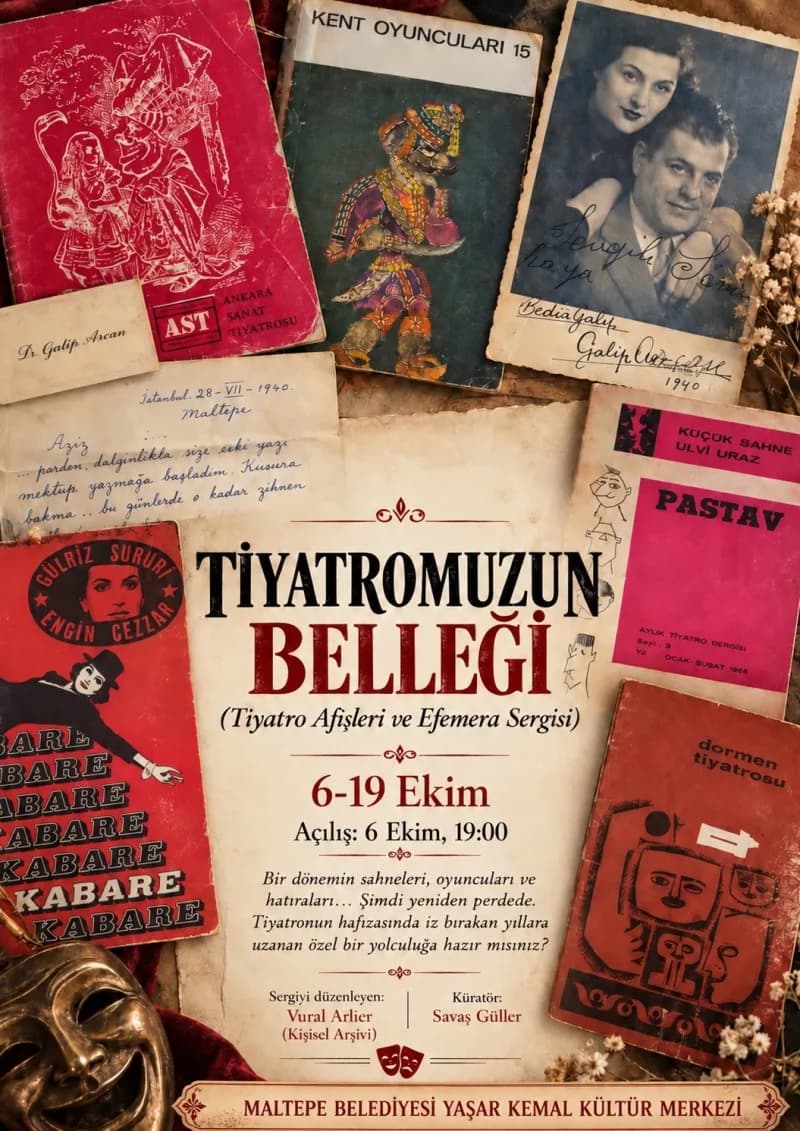 Maltepe Belediyesi Yaşar Kemal Kültür Merkezi’nde açılan Türk Tiyatrosu arşiv sergisinden afiş ve belgeler