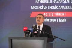 Milli Eğitim Bakanı Yusuf Tekin, İzmir'de Bayburtlu Hasan Şentürk Mesleki ve Teknik Anadolu Lisesi açılışında konuşuyor