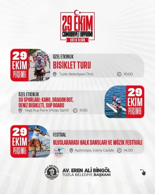 Tuzla Belediyesi, Cumhuriyet’in 103'üncü yıl dönümünü konserden Spor etkinliklerine, sergilerden Hal