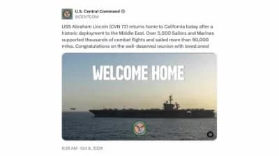 USS Abraham Lincoln uçak gemisi San Diego limanında mürettebat tarafından karşılanıyor