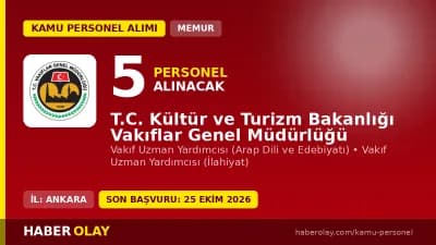 Vakıflar Genel Müdürlüğü 5 Vakıf Uzman Yardımcısı personel alımı ilanı başvuru ve sınav detayları