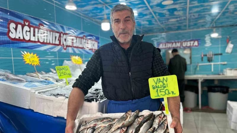 Van’da balık tezgahlarında inci kefali ve diğer deniz ürünleri satışta
