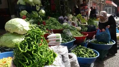 Van pazarında kışlık turşu ve konserve yapımı için sebze alışverişi yapan vatandaşlar