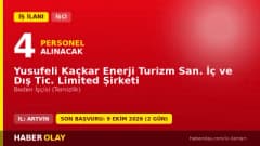 Yusufeli Kaçkar Enerji Turizm Sanayi personel alımı için 4 beden işçisi arıyor