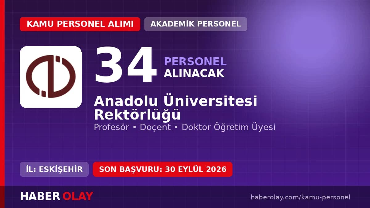Anadolu Üniversitesi öğretim üyesi personel alımı ilanı 2026 başvuru detayları