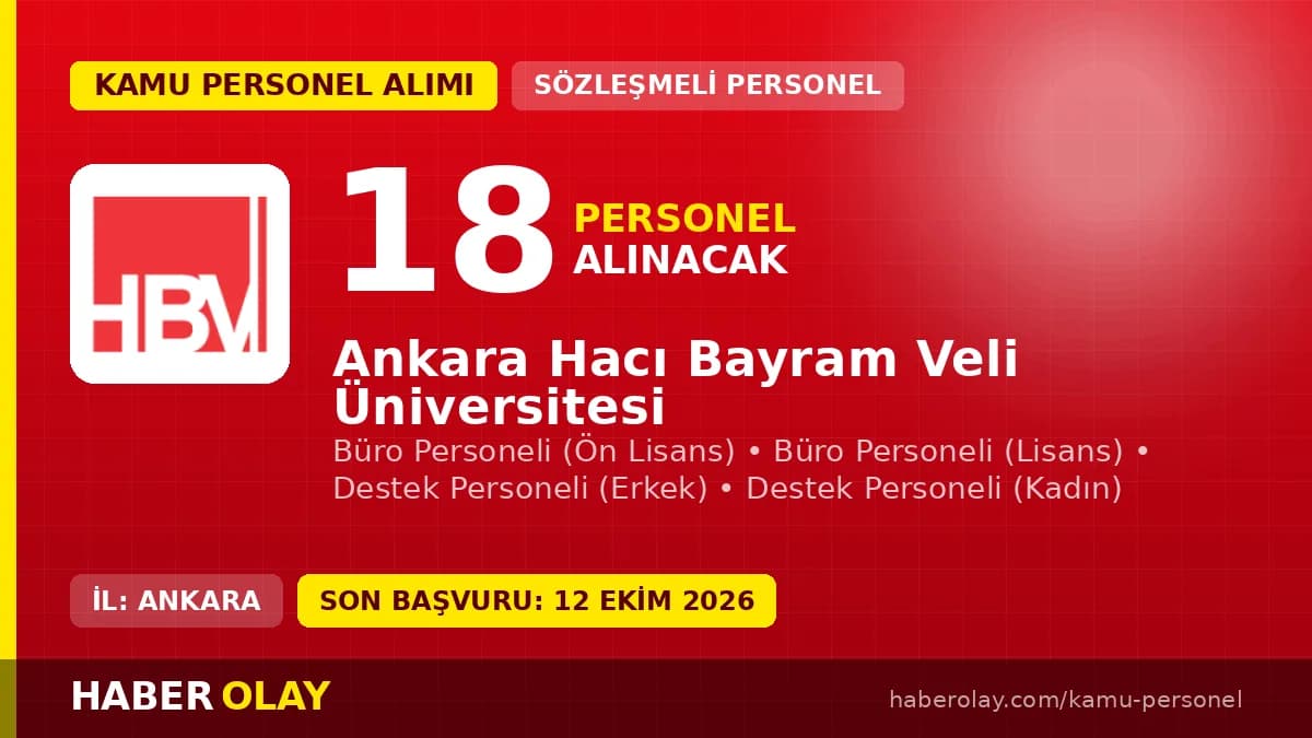 Ankara Hacı Bayram Veli Üniversitesi sözleşmeli personel alımı ilanı, 18 kadro, başvurular 28 Eylül - 12 Ekim 2026 tarih