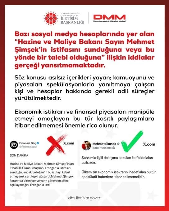 Dezenformasyonla Mücadele Merkezi tarafından yapılan açıklamanın sosyal medya paylaşımı