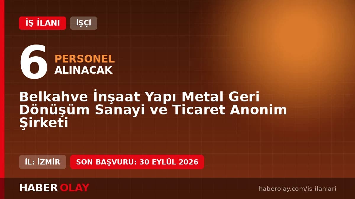Belkahve İnşaat A.Ş. 6 daimi personel alımı başvuru şartları ve detayları