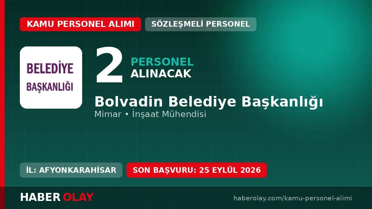 Bolvadin Belediyesi sözleşmeli mimar ve inşaat mühendisi alımı ilan detayları