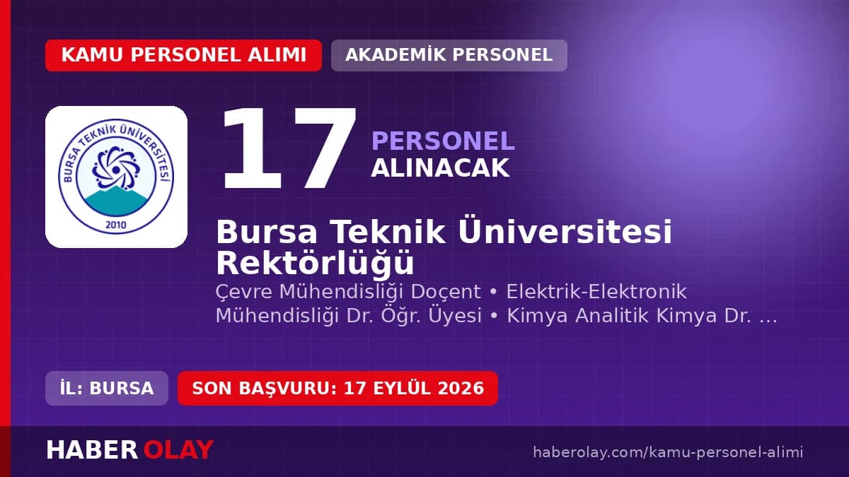 Bursa Teknik Üniversitesi kampüsü ve akademik personel alımı duyuru görseli