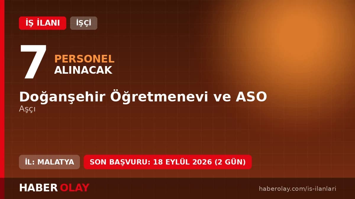 Doğanşehir Öğretmenevi ve ASO 7 aşçı alımı iş ilanı başvuru detayları