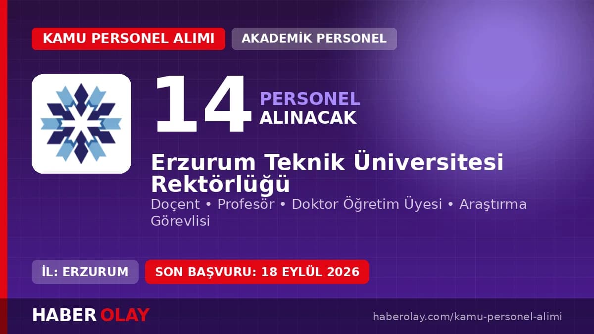 Erzurum Teknik Üniversitesi 14 akademik personel alımı duyurusu